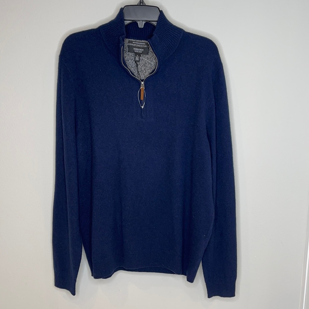 Nordstrom Men’s Shop NWT 100% Cashmere 1/4 Zip Navy Sweater Size Large